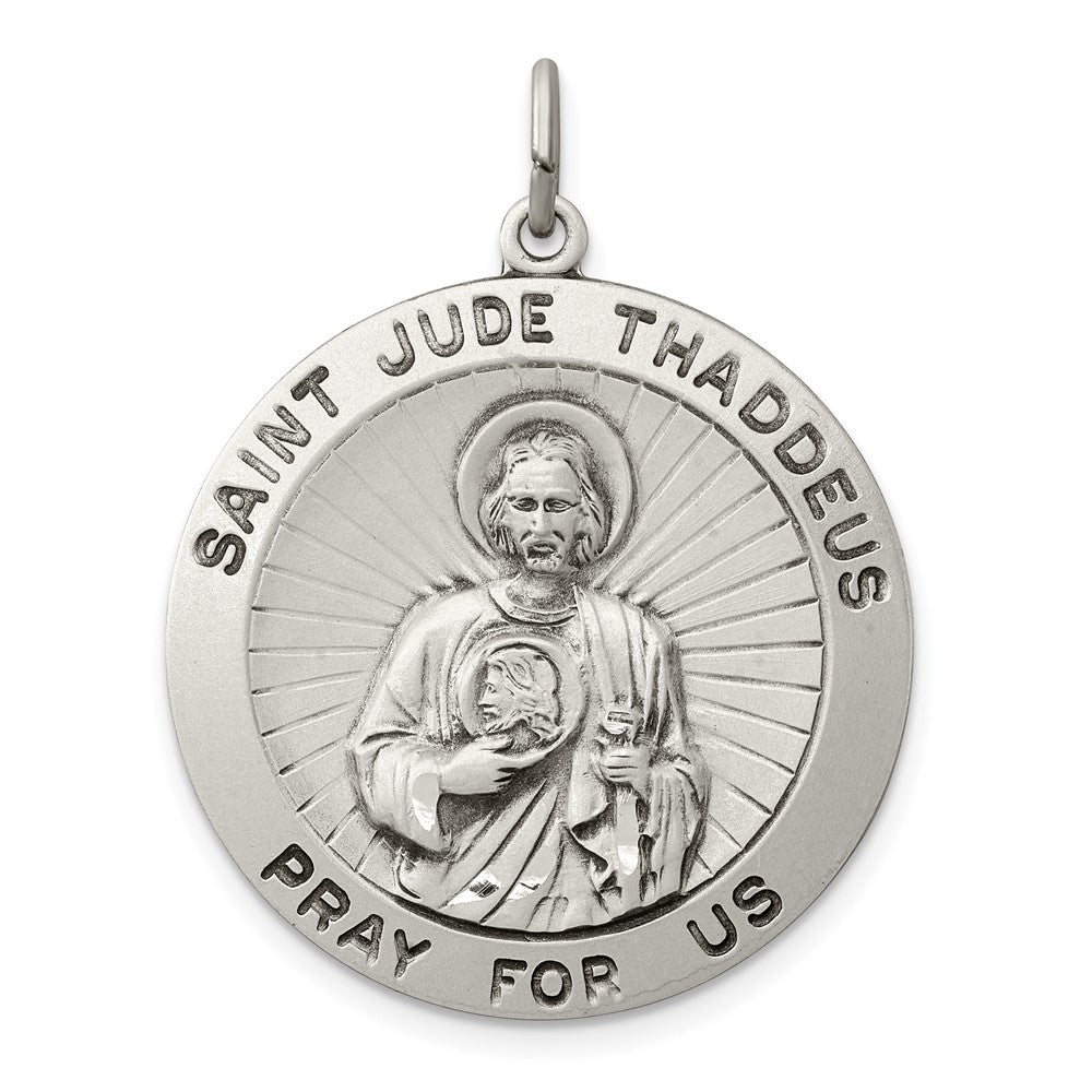 925 Sterling Silver Saint Jude Thaddeus Medal Engravable Charm Pendant Jewelry Gifts (Length 1.37" Width 0.98")