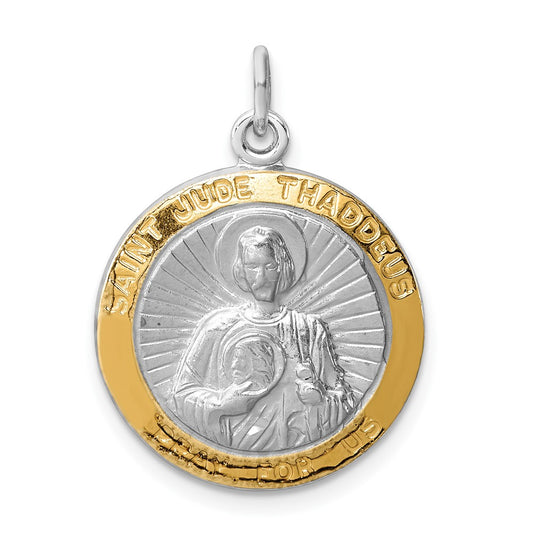 925 Sterling Silver Saint Jude Thaddeus Medal Engravable Charm Pendant Jewelry Gifts (Length 0.98" Width 0.78")