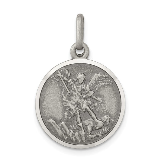 925 Sterling Silver Antiqued Saint Michael Medal Engravable Charm Pendant Jewelry Gifts (Length 0.98" Width 0.62")