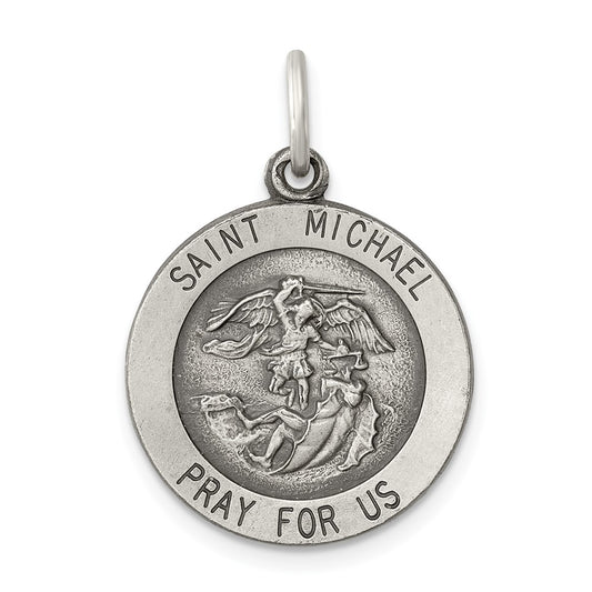 925 Sterling Silver Antiqued Saint Michael Medal Engravable Charm Pendant Jewelry Gifts (Length 0.98" Width 0.78")