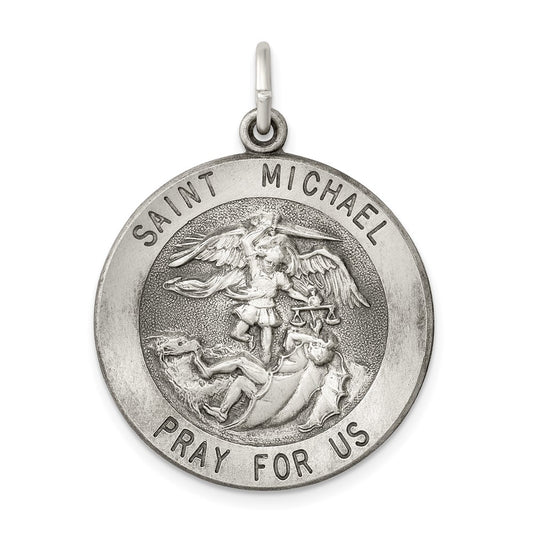 925 Sterling Silver Antiqued Saint Michael Medal Engravable Charm Pendant Jewelry Gifts (Length 1.37" Width 0.98")