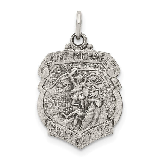 925 Sterling Silver St. Michael Badge Medal Engravable Charm Pendant Jewelry Gifts (Length 0.86" Width 0.59")