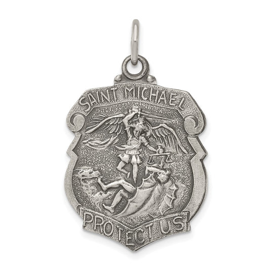 925 Sterling Silver St. Michael Badge Medal Engravable Charm Pendant Jewelry Gifts (Length 1.21" Width 0.82")