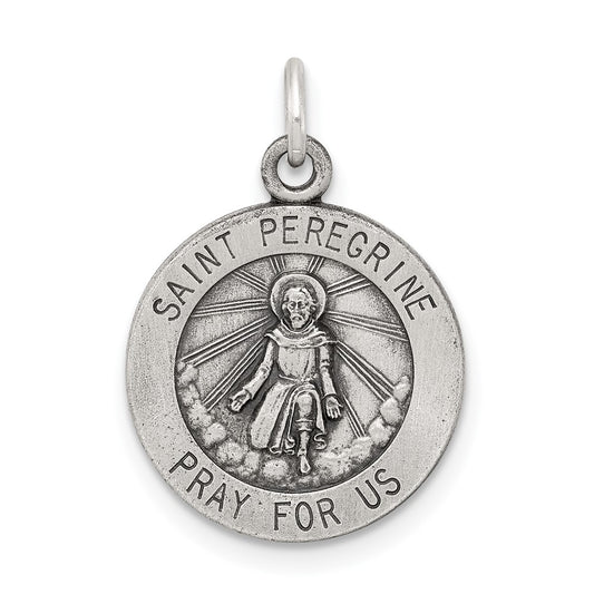 925 Sterling Silver St. Peregrine Medal Engravable Charm Pendant Jewelry Gifts (Length 0.78" Width 0.59")