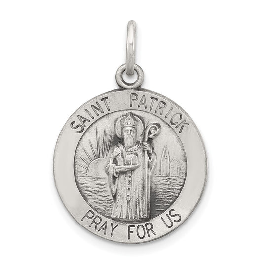 925 Sterling Silver Antiqued Saint Patrick Medal Engravable Charm Pendant Jewelry Gifts (Length 0.98" Width 0.7")