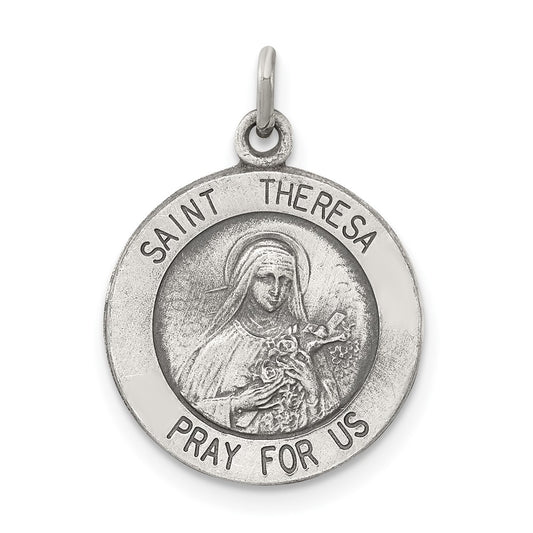 925 Sterling Silver St. Theresa Medal Engravable Charm Pendant Jewelry Gifts (Length 0.78" Width 0.59")