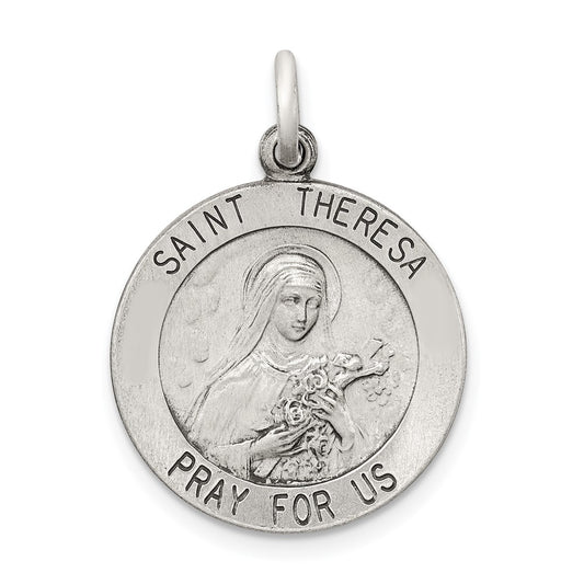 925 Sterling Silver St. Theresa Medal Engravable Charm Pendant Jewelry Gifts (Length 0.98" Width 0.78")