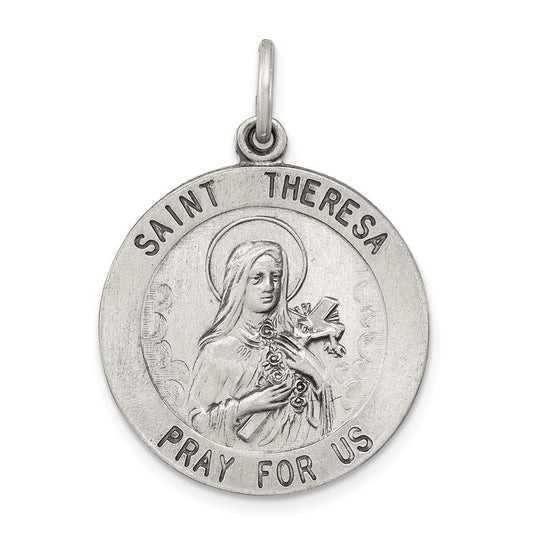 925 Sterling Silver St. Theresa Medal Engravable Charm Pendant Jewelry Gifts (Length 1.17" Width 0.86")