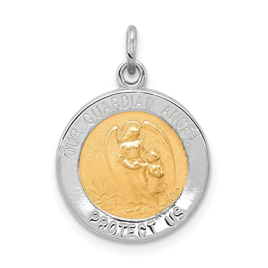 925 Sterling Silver Vermeil Guardian Angel Medal Engravable Charm Pendant Jewelry Gifts (Length 0.78" Width 0.59")