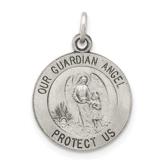 925 Sterling Silver Antiqued Guardian Angel Medal Engravable Charm Pendant Jewelry Gifts (Length 0.78" Width 0.62")