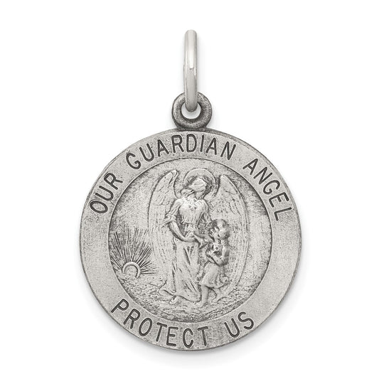 925 Sterling Silver Antiqued Guardian Angel Medal Engravable Charm Pendant Jewelry Gifts (Length 0.98" Width 0.78")