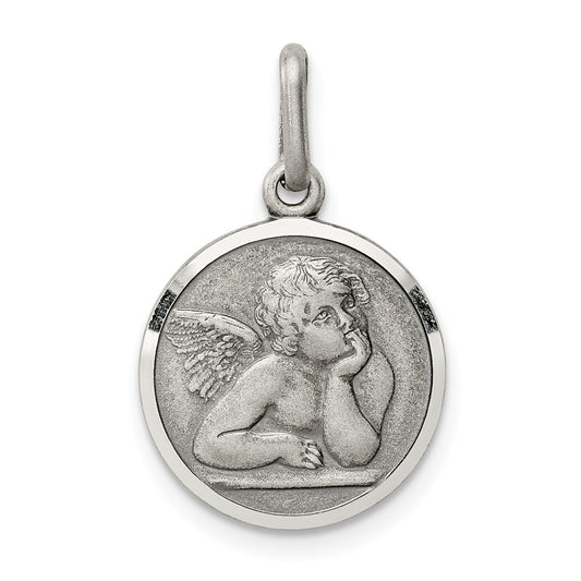 925 Sterling Silver Antiqued Raphael AngelEngravable Charm Pendant Jewelry Gifts (Length 0.78" Width 0.59")