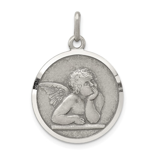 925 Sterling Silver Antiqued Raphael AngelEngravable Charm Pendant Jewelry Gifts (Length 1.05" Width 0.78")