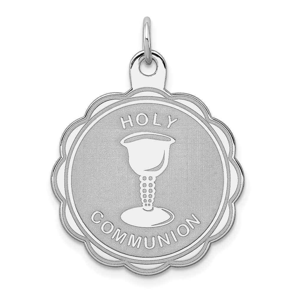 925 Sterling Silver Holy Communion Disc Engravable Charm Pendant Jewelry Gifts (Length 1.17" Width 0.86")