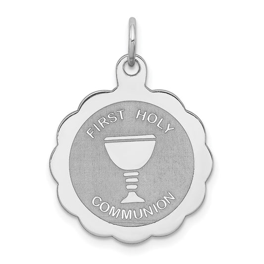 925 Sterling Silver First Holy Communion Disc Engravable Charm Pendant Jewelry Gifts (Length 0.98" Width 0.78")