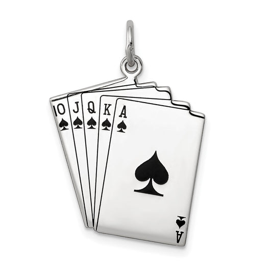 925 Sterling Silver Playing cards Polished Engravable Charm Pendant Jewelry Gifts (Length 1.05" Width 0.74")