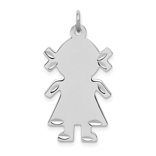 925 Sterling Silver Girl Polished Front Satin Back Disc Engravable Charm Pendant Jewelry Gifts (Length 1.25" Width 0.62")