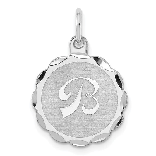 925 Sterling Silver Brocaded Letter B Initial Engravable Charm Pendant Jewelry Gifts (Length 0.86" Width 0.62")