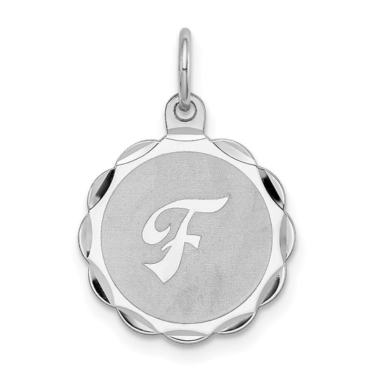 925 Sterling Silver Brocaded Letter F Initial Engravable Charm Pendant Jewelry Gifts (Length 0.86" Width 0.62")