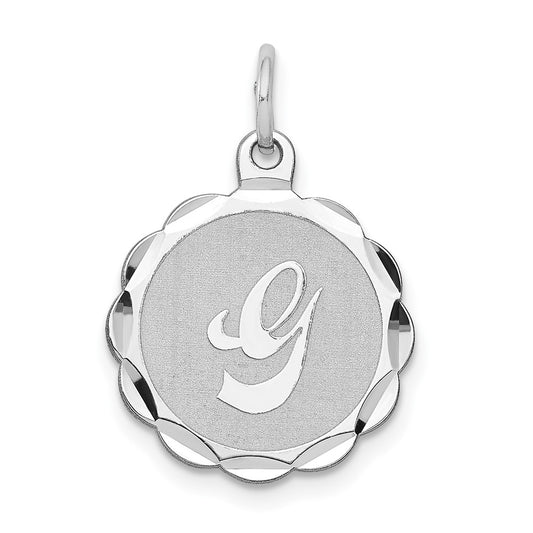 925 Sterling Silver Brocaded Letter G Initial Engravable Charm Pendant Jewelry Gifts (Length 0.86" Width 0.62")