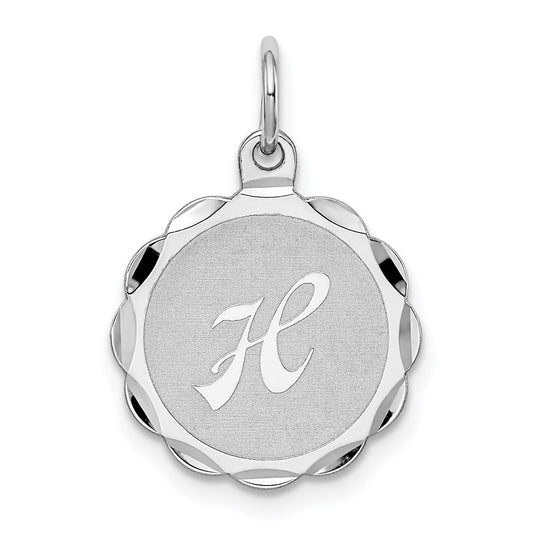 925 Sterling Silver Brocaded Letter H Initial Engravable Charm Pendant Jewelry Gifts (Length 0.86" Width 0.62")