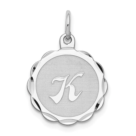925 Sterling Silver Brocaded Letter K Initial Engravable Charm Pendant Jewelry Gifts (Length 0.86" Width 0.62")