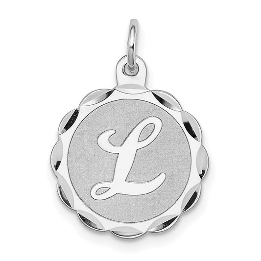 925 Sterling Silver Brocaded Letter L Initial Engravable Charm Pendant Jewelry Gifts (Length 0.86" Width 0.62")