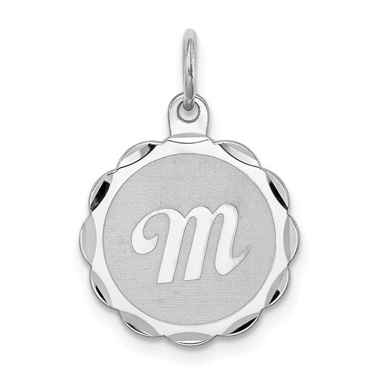 925 Sterling Silver Brocaded Letter M Initial Engravable Charm Pendant Jewelry Gifts (Length 0.86" Width 0.62")
