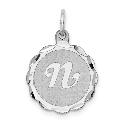 925 Sterling Silver Brocaded Letter N Initial Engravable Charm Pendant Jewelry Gifts (Length 0.86" Width 0.62")