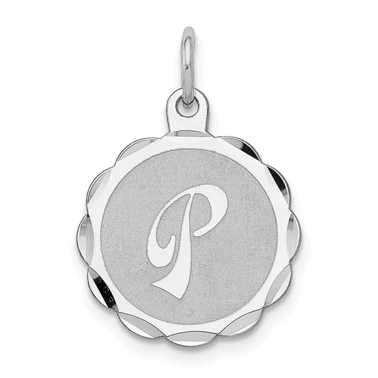 925 Sterling Silver Brocaded Letter P Initial Engravable Charm Pendant Jewelry Gifts (Length 0.86" Width 0.62")