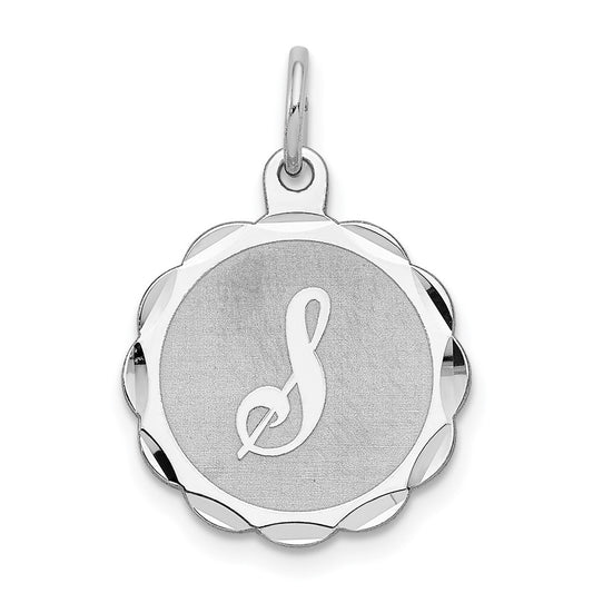 925 Sterling Silver Brocaded Letter S Initial Engravable Charm Pendant Jewelry Gifts (Length 0.86" Width 0.62")