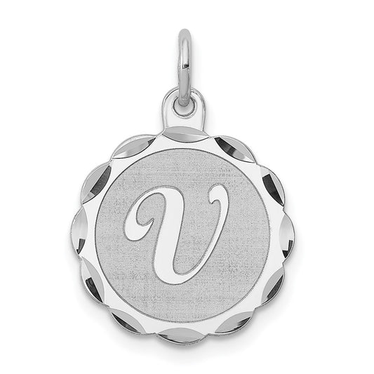 925 Sterling Silver Brocaded Letter V Initial Engravable Charm Pendant Jewelry Gifts (Length 0.86" Width 0.62")