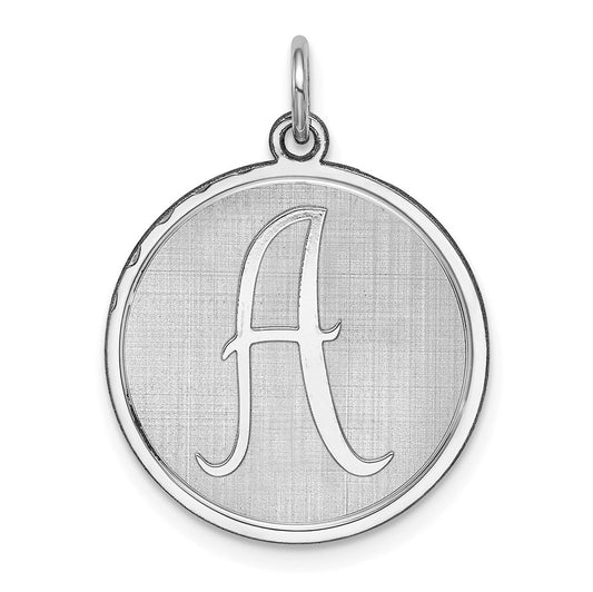 925 Sterling Silver Brocaded Letter A Initial Engravable Charm Pendant Jewelry Gifts (Length 1.05" Width 0.78")