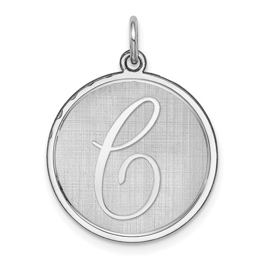 925 Sterling Silver Brocaded Letter C Initial Engravable Charm Pendant Jewelry Gifts (Length 1.05" Width 0.78")