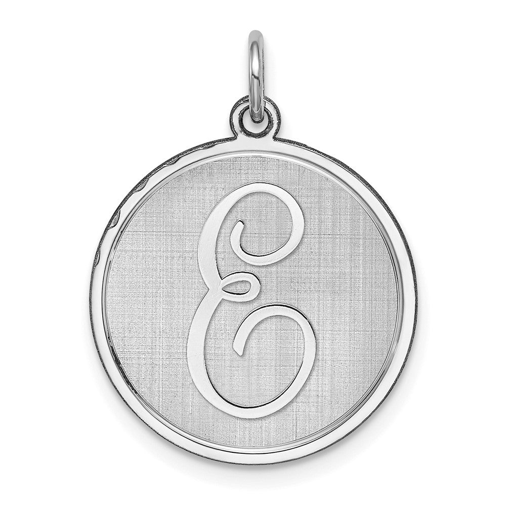 925 Sterling Silver Brocaded Letter E Initial Engravable Charm Pendant Jewelry Gifts (Length 1.05" Width 0.78")
