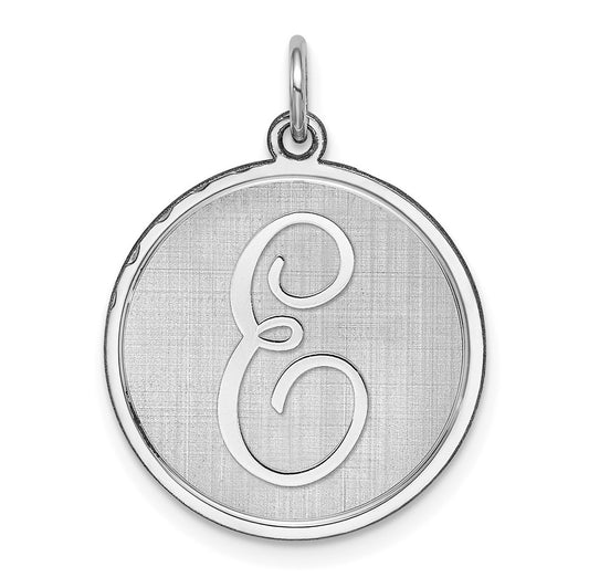 925 Sterling Silver Brocaded Letter E Initial Engravable Charm Pendant Jewelry Gifts (Length 1.05" Width 0.78")