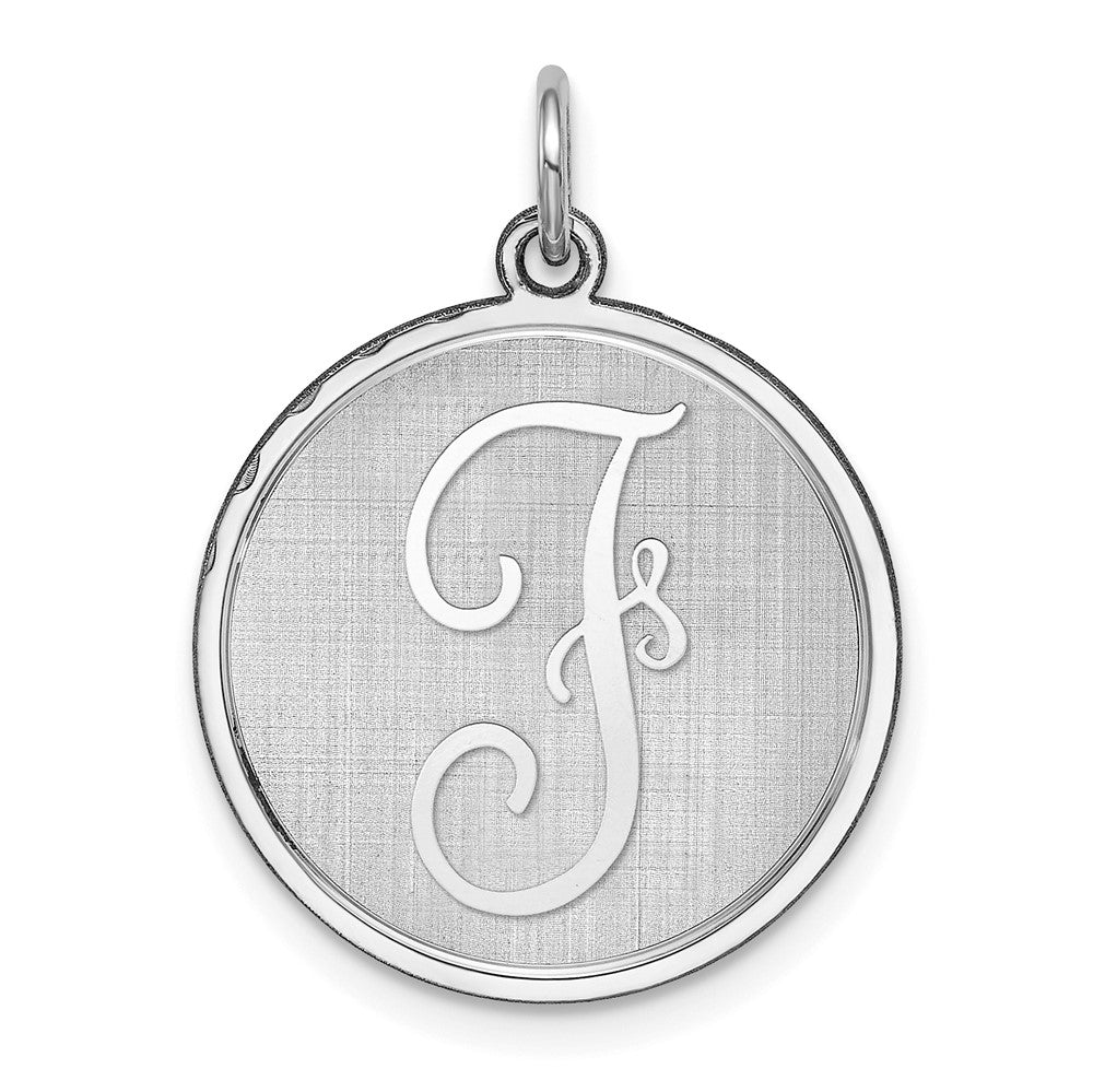 925 Sterling Silver Brocaded Letter F Initial Engravable Charm Pendant Jewelry Gifts (Length 1.05" Width 0.78")