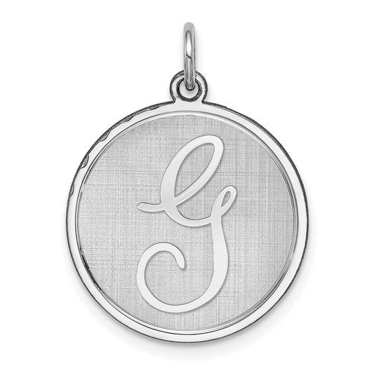 925 Sterling Silver Brocaded Letter G Initial Engravable Charm Pendant Jewelry Gifts (Length 1.05" Width 0.78")