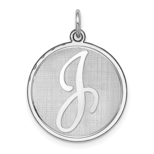 925 Sterling Silver Brocaded Letter J Initial Engravable Charm Pendant Jewelry Gifts (Length 1.05" Width 0.78")