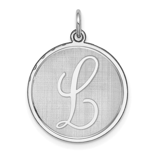 925 Sterling Silver Brocaded Letter L Initial Engravable Charm Pendant Jewelry Gifts (Length 1.05" Width 0.78")