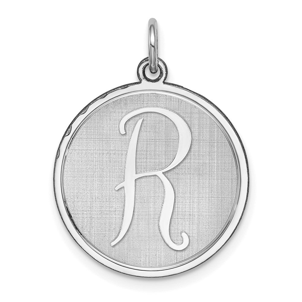 925 Sterling Silver Brocaded Letter R Initial Engravable Charm Pendant Jewelry Gifts (Length 1.05" Width 0.78")