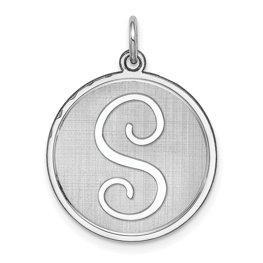 925 Sterling Silver Brocaded Letter S Initial Engravable Charm Pendant Jewelry Gifts (Length 1.05" Width 0.78")