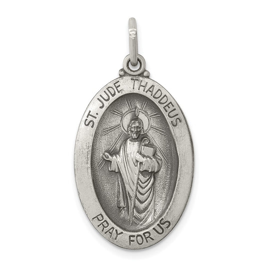 925 Sterling Silver Saint Jude Thaddeus Medal Engravable Charm Pendant Jewelry Gifts (Length 1.25" Width 0.7")