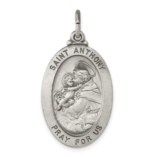 925 Sterling Silver Antiqued Saint Anthony Medal Engravable Charm Pendant Jewelry Gifts (Length 1.37" Width 0.78")