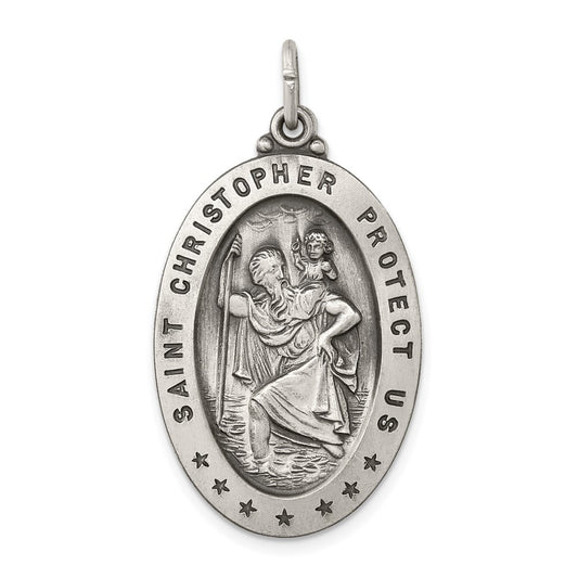925 Sterling Silver St. Christopher Medal Engravable Charm Pendant Jewelry Gifts (Length 1.56" Width 0.78")