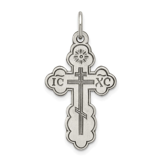 925 Sterling Silver Eastern Orthodox Crucifix CrossEngravable Charm Pendant Jewelry Gifts (Length 1.13" Width 0.66")