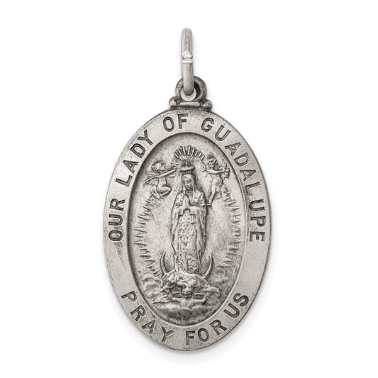 925 Sterling Silver Our Lady Of Guadalupe Medal Engravable Charm Pendant Jewelry Gifts (Length 1.21" Width 0.62")