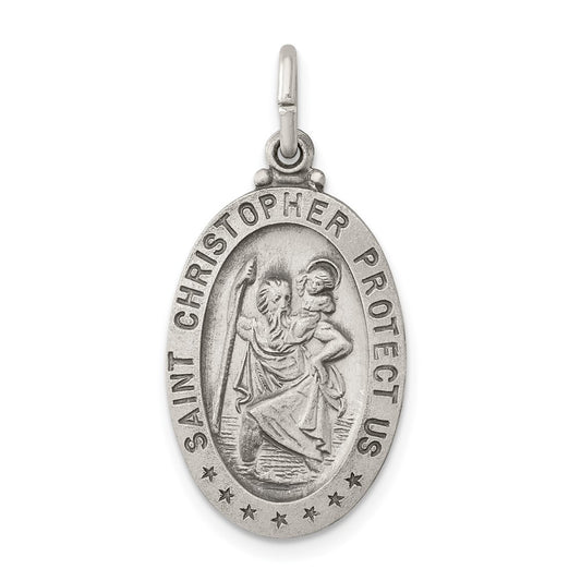 925 Sterling Silver St. Christopher Medal Engravable Charm Pendant Jewelry Gifts (Length 1.05" Width 0.59")