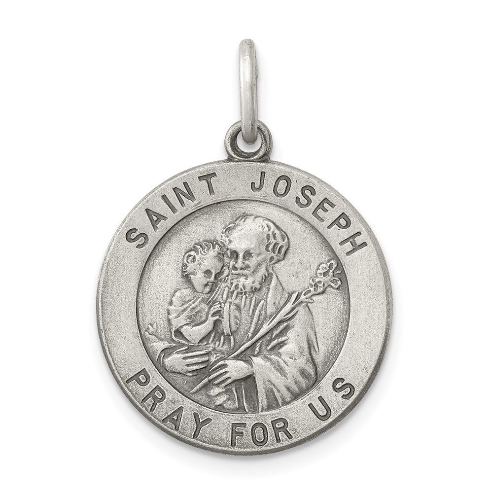 925 Sterling Silver Antiqued Saint Joseph Medal Engravable Charm Pendant Jewelry Gifts (Length 0.98" Width 0.78")