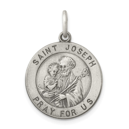 925 Sterling Silver Antiqued Saint Joseph Medal Engravable Charm Pendant Jewelry Gifts (Length 0.98" Width 0.78")